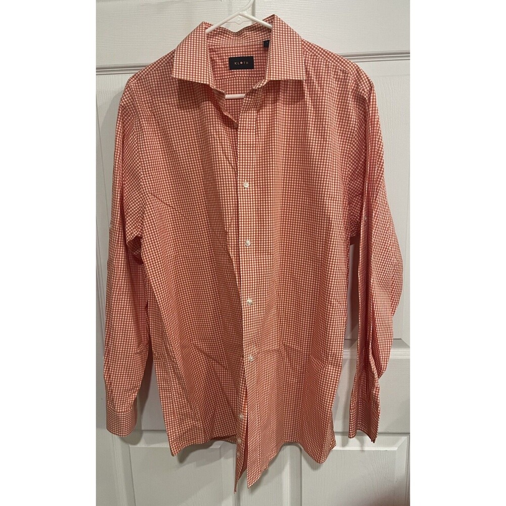 KLOTH Men's Size Large Orange /White Gingham Button down Shirt - Preppy Office